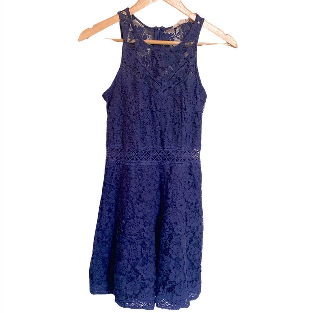 Rebellion Navy Lace Mini Skater Dress Size Small